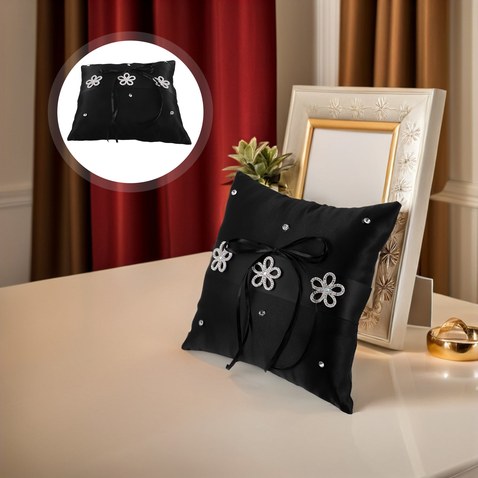 Ring Bearer Pillow - Black Lace Wedding Ring Pillow Vintage
