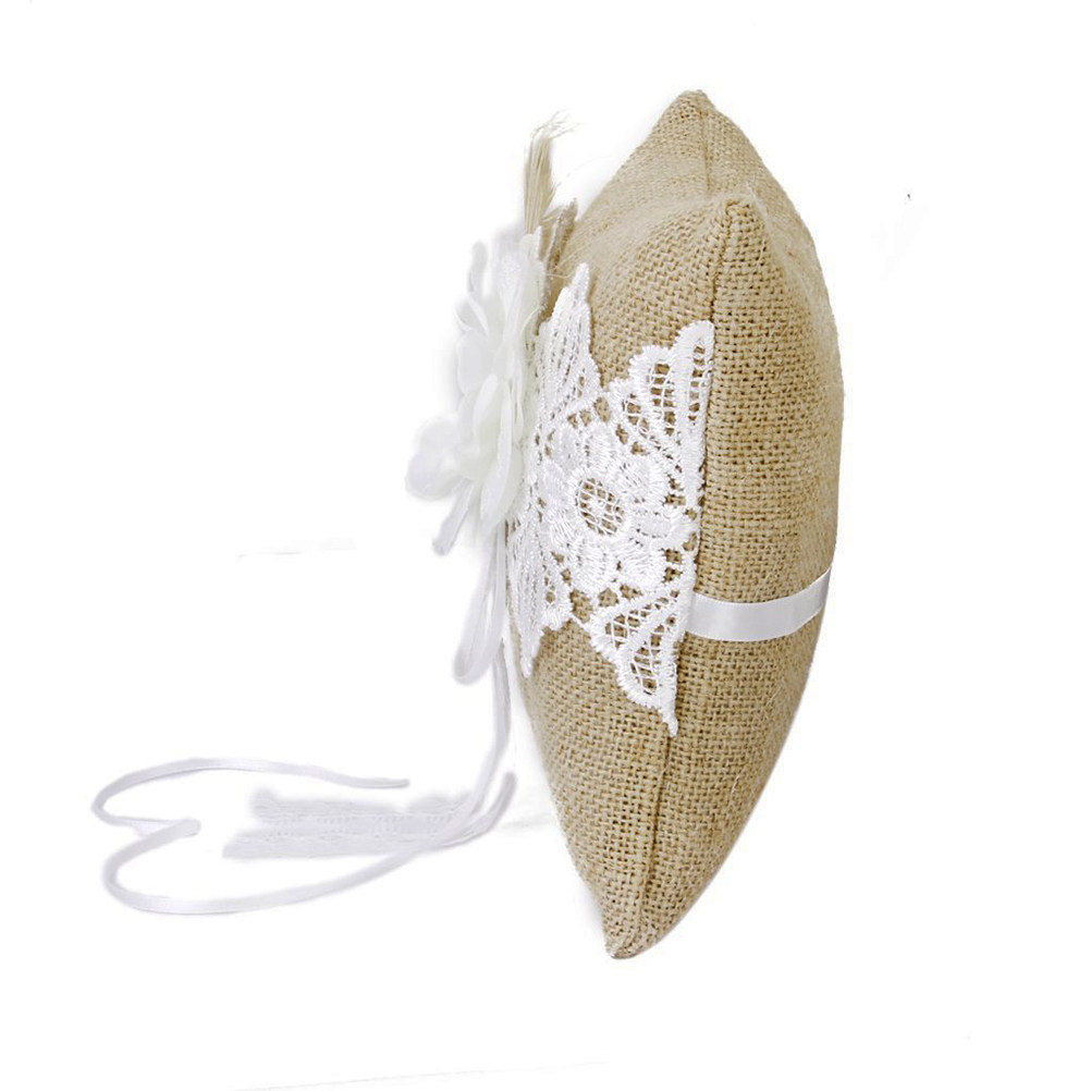 Ring Bearer Pillow - Brown White Jute Bridal Wedding Ceremony