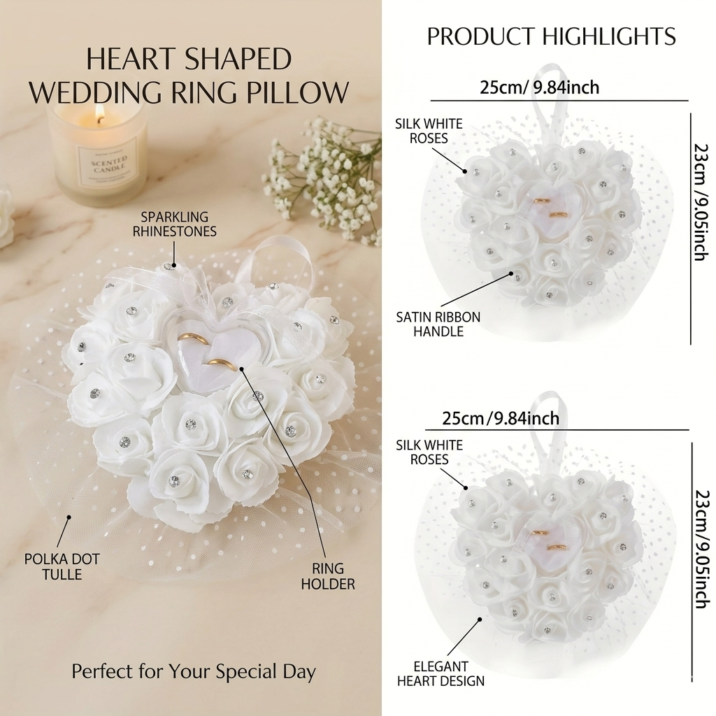 White Heart Wedding Ring Pillo – Ring Bearer Pillow Bewertung und Preis
