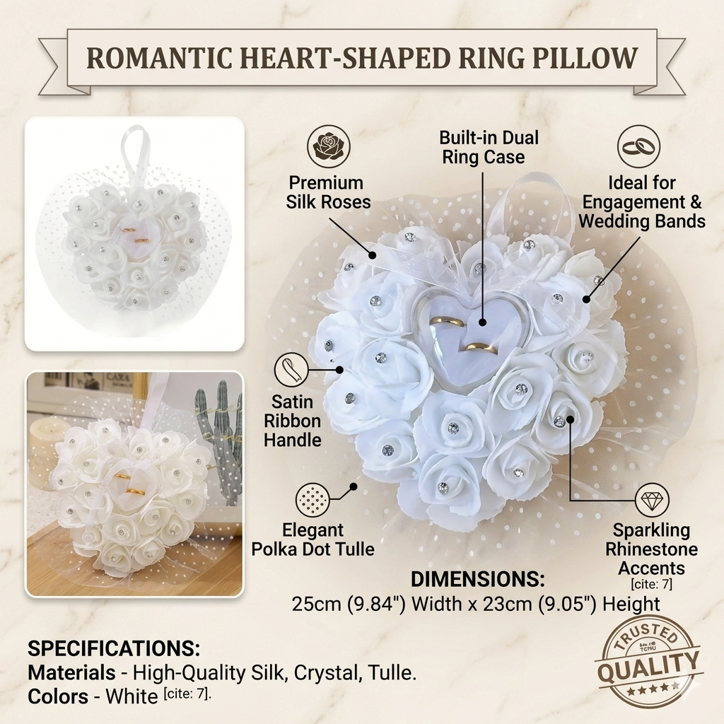 White Heart Wedding Ring Pillo – Ring Bearer Pillow Bewertung und Preis