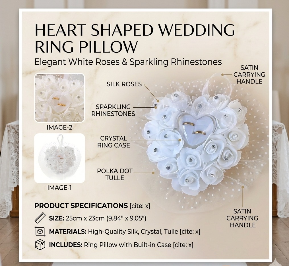 White Heart Wedding Ring Pillo – Ring Bearer Pillow Bewertung und Preis