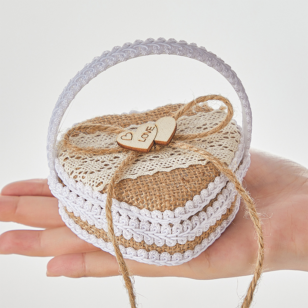 Vintage Heart Shape Burlap Lac – Ring Bearer Pillow Bewertung und Preis
