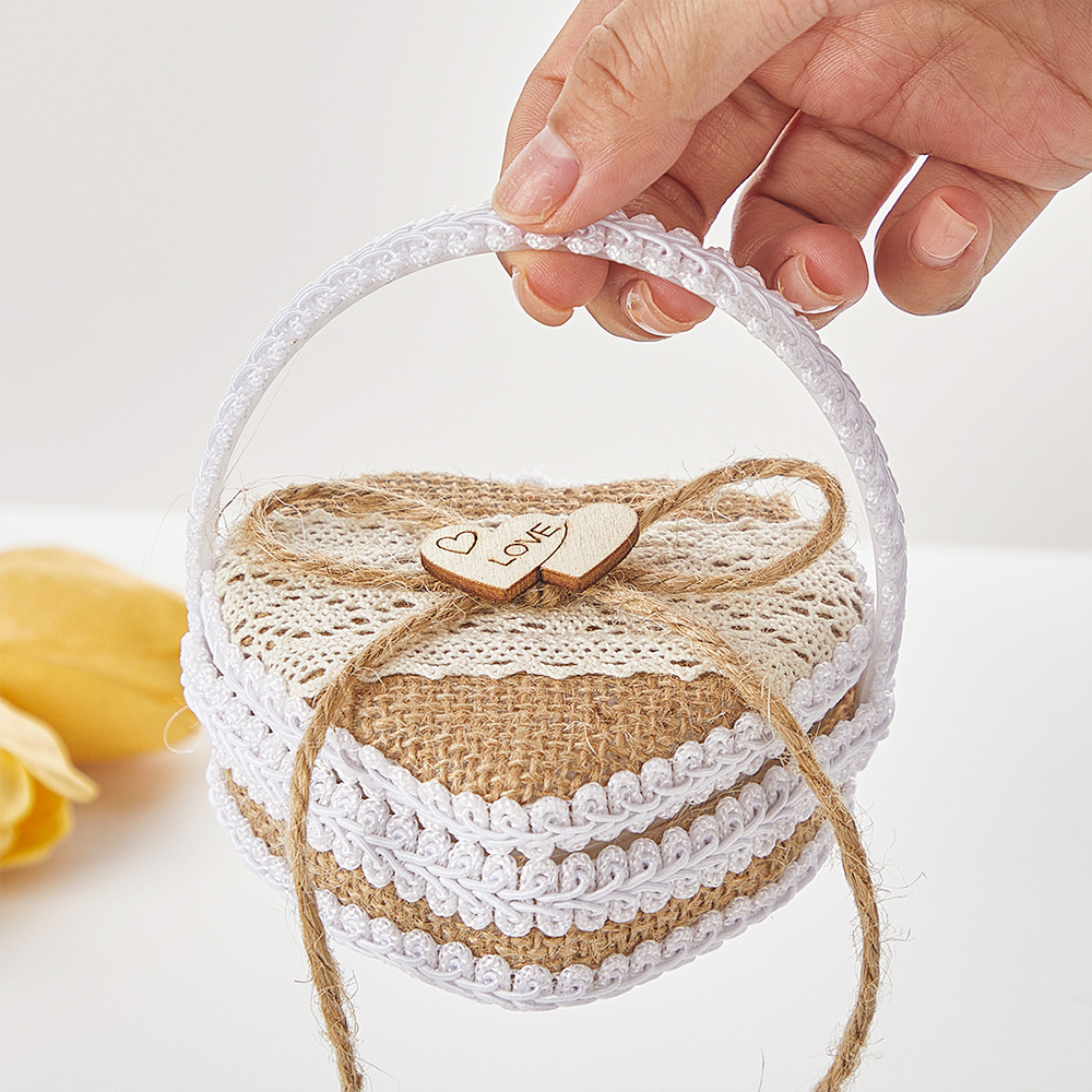 Vintage Heart Shape Burlap Lac – Ring Bearer Pillow Bewertung und Preis
