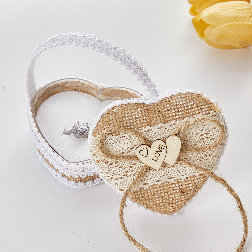 Vintage Heart Shape Burlap Lac – Ring Bearer Pillow Bewertung und Preis